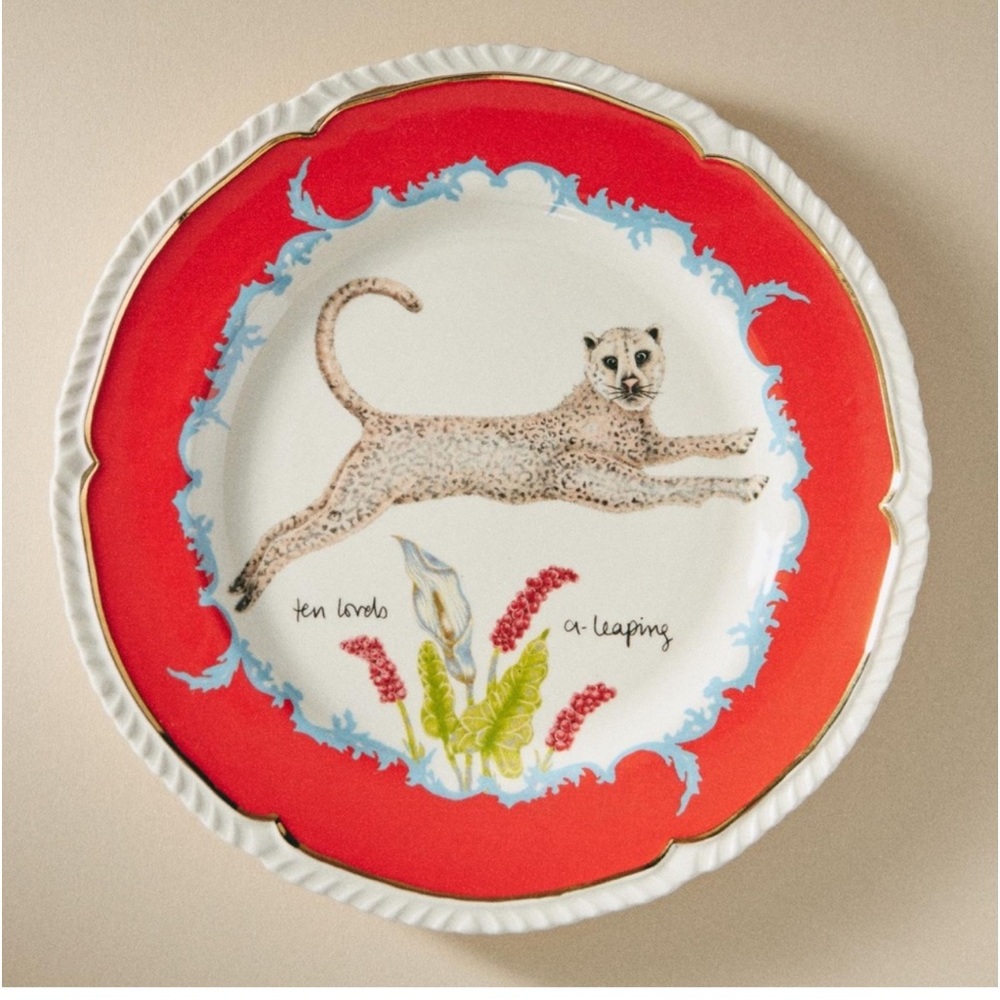 NWT Anthropologie Lou Rota 12 Days Christmas Lords Leaping Dessert Plate